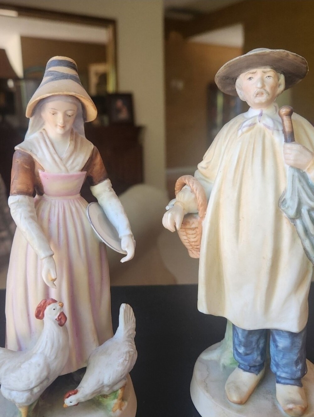 Vintage Porcelain Figurine Pair – Peasant Farmer & Woman Feeding Chickens M-601